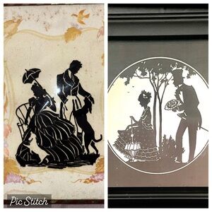 Vintage & antique paper cut & reverse painted silhouette victorian couple